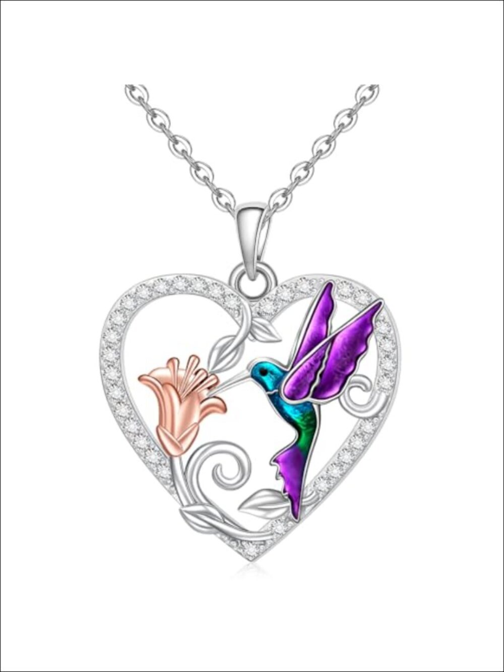 Sterling Silver Hummingbird Pendant Necklace 18+2in Chain